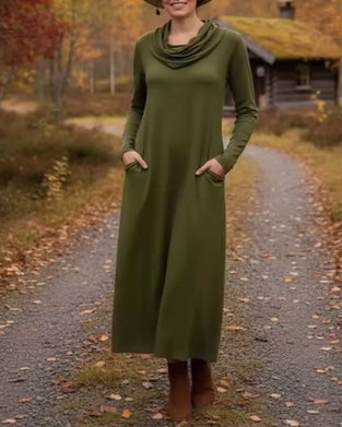 Kjole afslappet enkel ensfarvet lomme