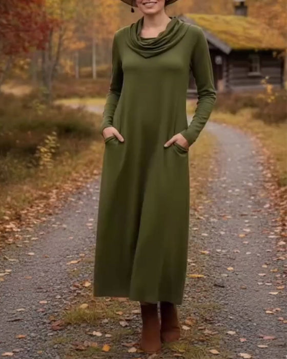 Kjole afslappet enkel ensfarvet lomme