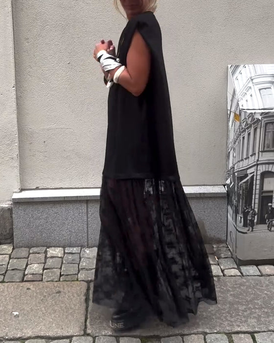 Ærmeløs Mesh Patchwork Kjole