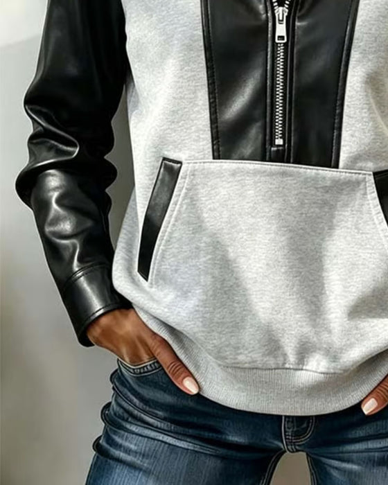 Hoodie Lynlås Lomme Patchwork
