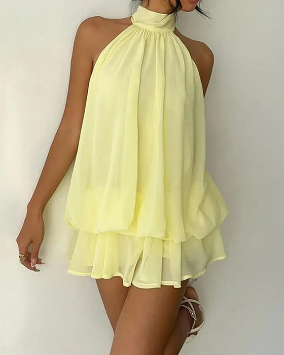 Kjole Halsstrop Chiffon Mini