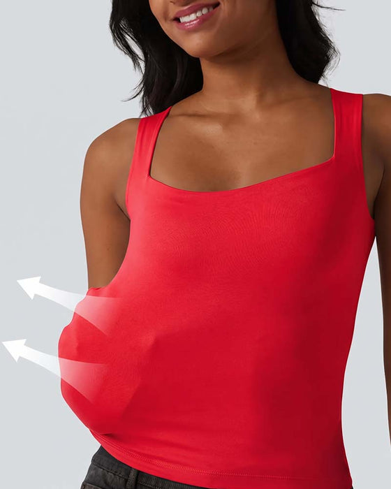 Tank Top Ensfarvet Firkantet Hals Indbygget Bh