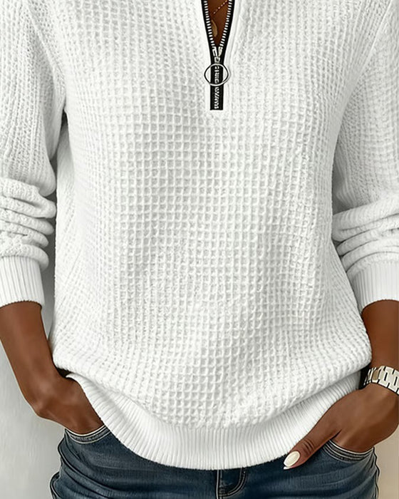 Sweatshirt Ståkrave Lynlås Langærmet Vaffel