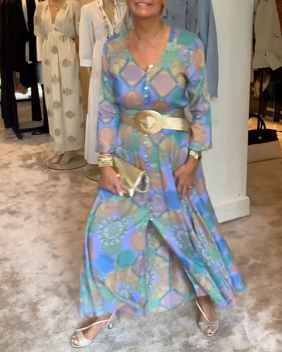 Langærmet kjole med vintage-print