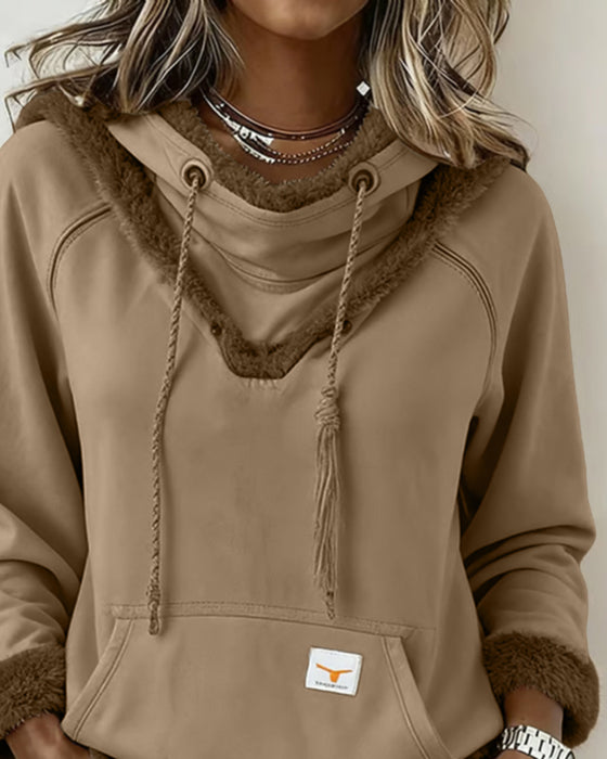 Langærmet Sweatshirt Med Patchworkdetaljer Og Lomme