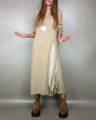 To - Delers Sæt Med Strikket Kjole Og Spids Cami - Kjole