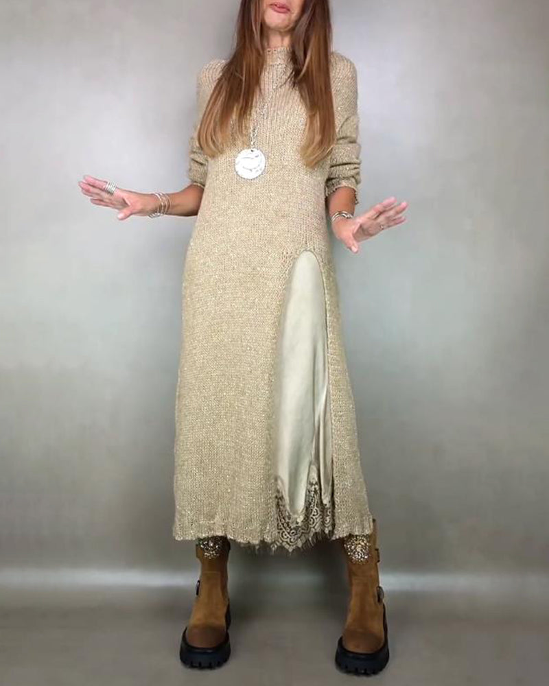 To - Delers Sæt Med Strikket Kjole Og Spids Cami - Kjole