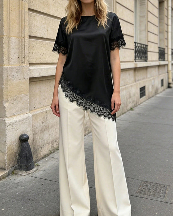 Bluse Uregelmæssig Blonder Casual