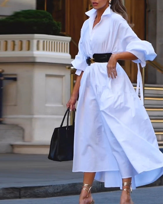 Hvid kjole med skjortekrave og svaj