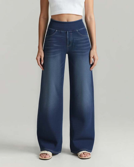 Bukser Elastisk Talje Denim Brede Ben