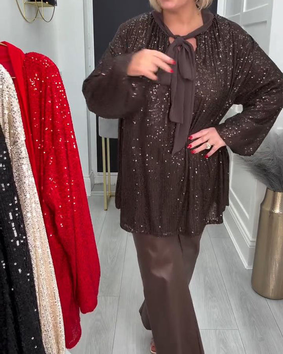 Ensfarvet Løstsiddende Bluse Med Lanternearmer