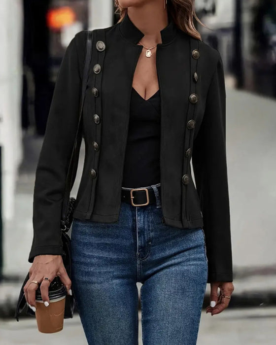 Stilfuld dobbeltradet ensfarvet jakke