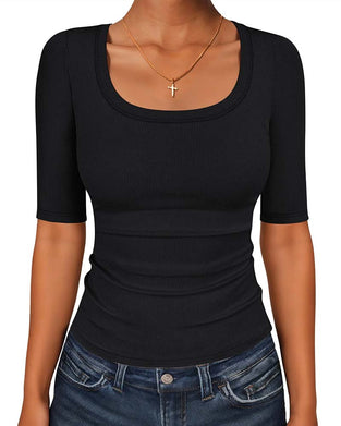 T-Shirt Slim Fit U-Hals Halværme