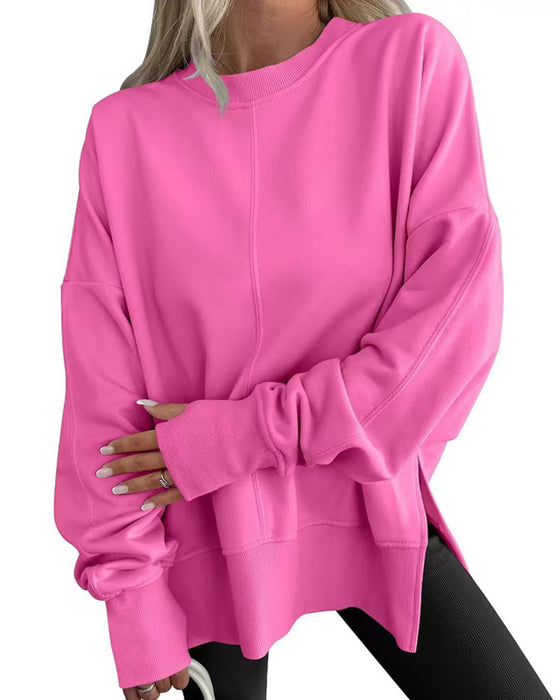 Sweatshirt Side Slids Rund Hals Løs