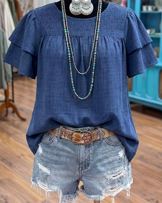 Bluse Ensfarvet Mode Casual
