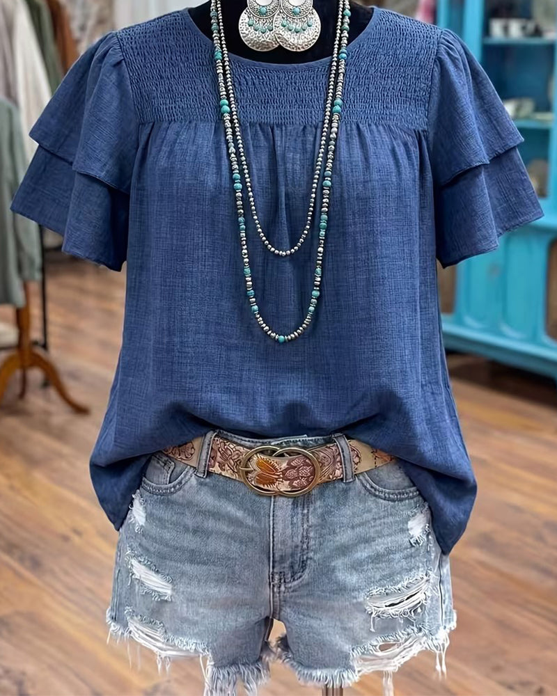 Bluse Ensfarvet Mode Casual