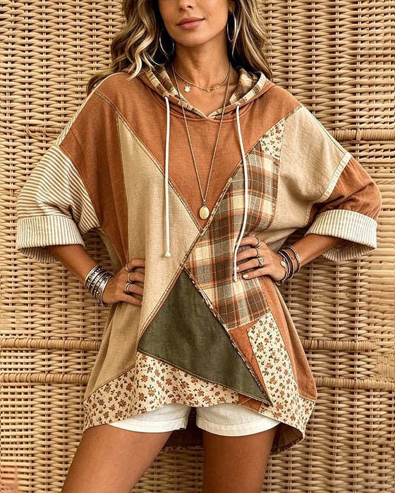 Hoodie ternet Stribe Blomstret Patchwork