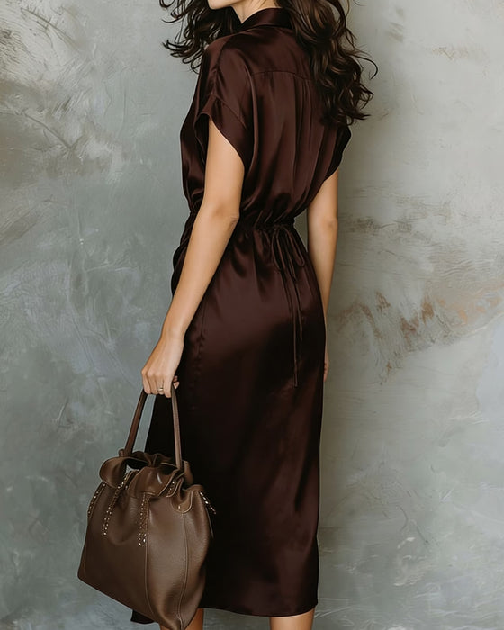 Kjole Revers Elegant Skjorte Midi