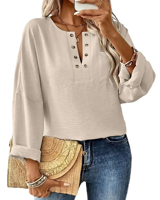 Bluse Ensfarvet Casual Lang Ærme