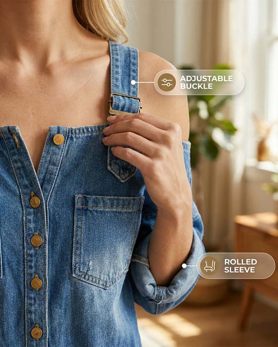 Jumpsuit Spagettibånd Kold Skulder Bred Ben Denim
