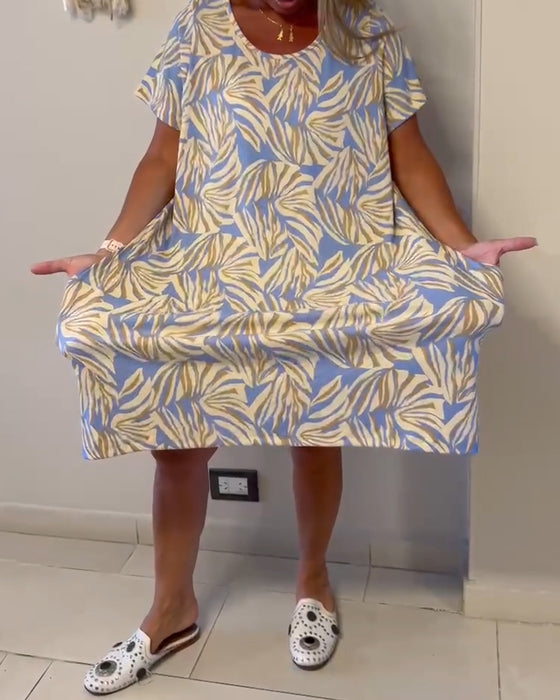 Kjole Kort Ærme Abstrakt Tryk Løs