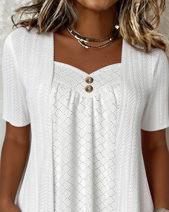 Bluse Falsk Lagdelt Firkantet Hals Hullet Patchwork