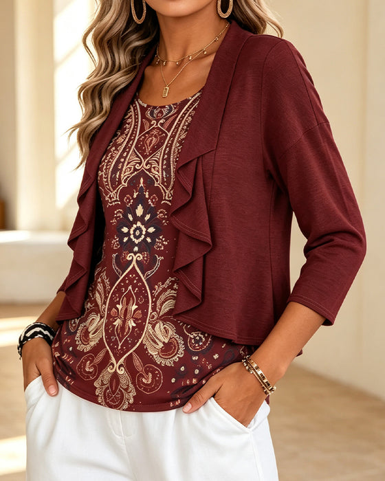 Bluse Imitation Todelt Ruffle Tryk