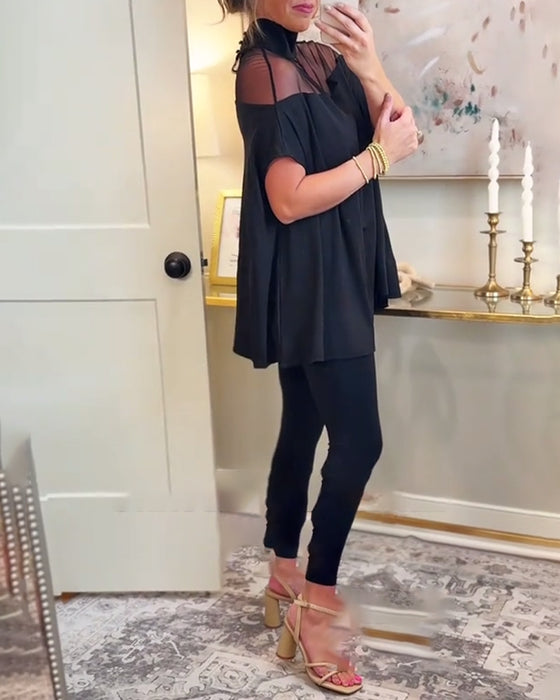 T-shirt stilfuld mesh patchwork elegant