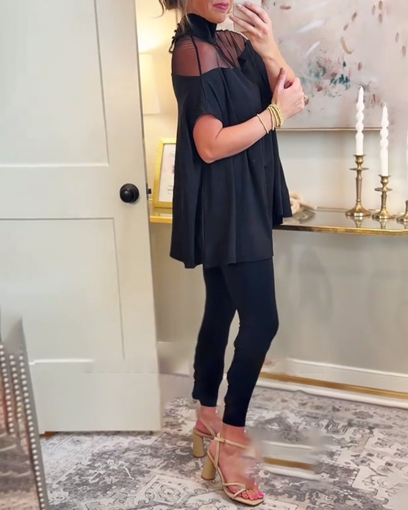 T-shirt stilfuld mesh patchwork elegant