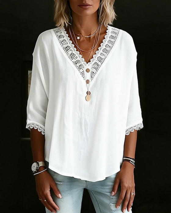 Bluse Blonder V-Hals Trekværts Ærme