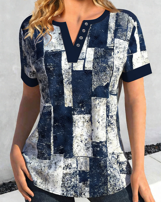 T-Shirt Nedslidt Geometrisk V-Hals