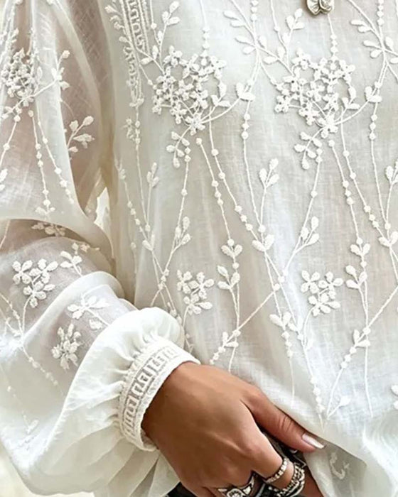 Bluse Tredimensionel Blomst Lanterne Ærme