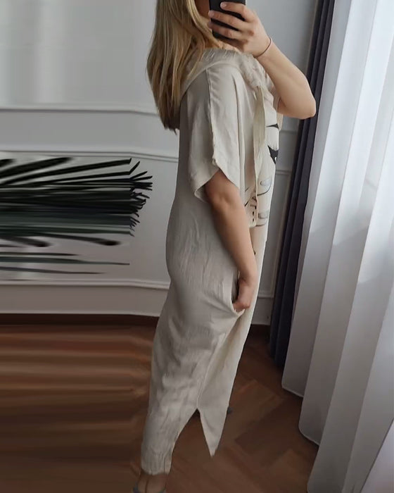 Kjole med Hætte Mønstret Løs Pasform