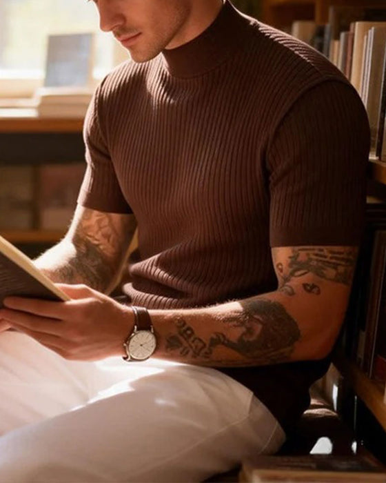 T-Shirt Mock Neck Herre Kort Ærme