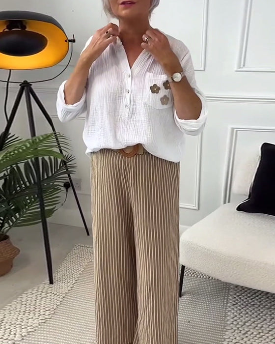 Afslappet langærmet bluse med brystlomme