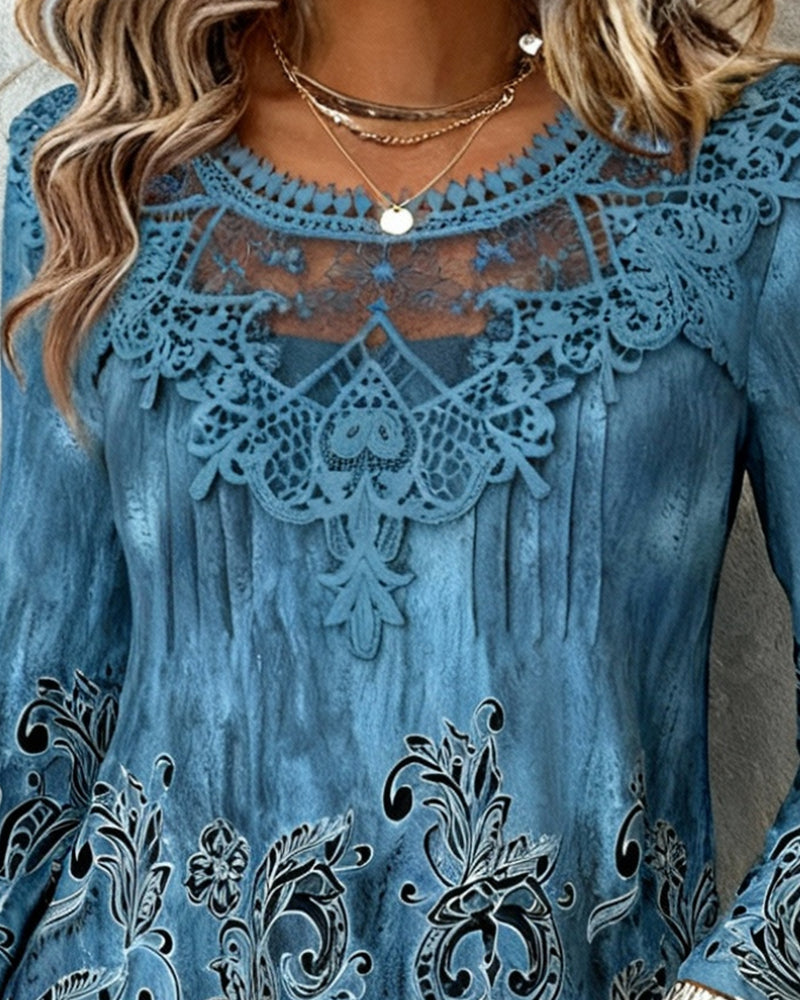 Bluse Patchwork Krave Og Strategisk Placeret Trykt