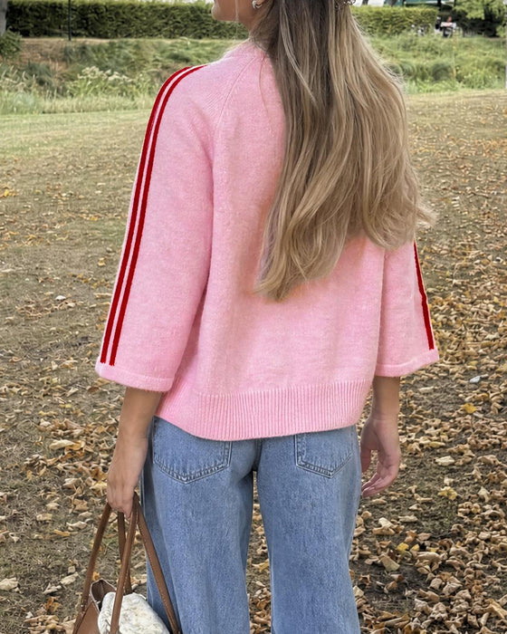 Cardigan Stribet 3/4 Ærme Knap