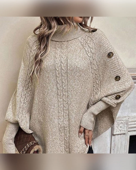 Pullover Turtleneck Uregelmæssig Flet Knap