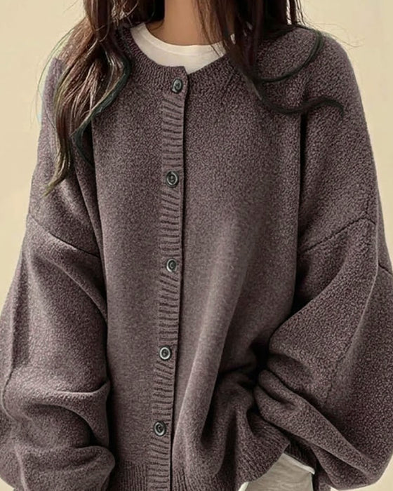 Cardigan Rund Hals Knappet Sweater