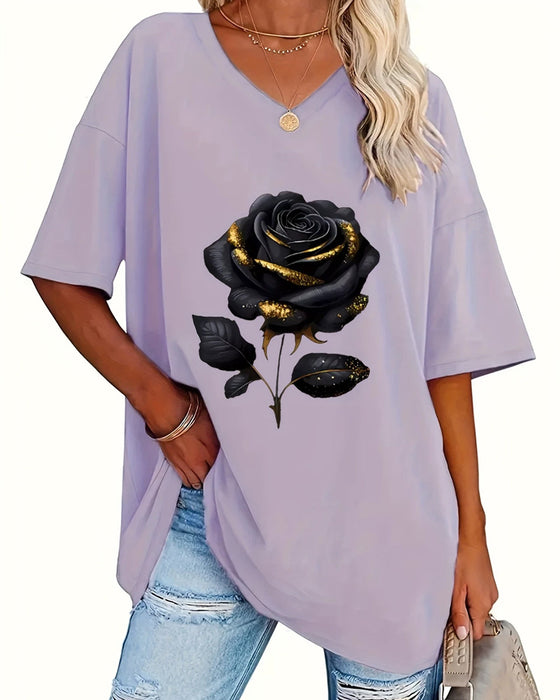 T-Shirt Rosetryk Loose Fit Halværme