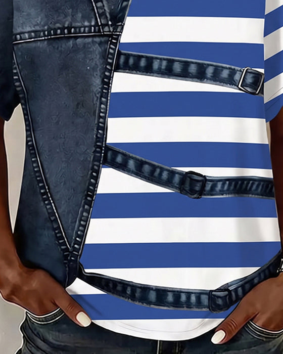T-Shirt Stribe Patchwork Tryk