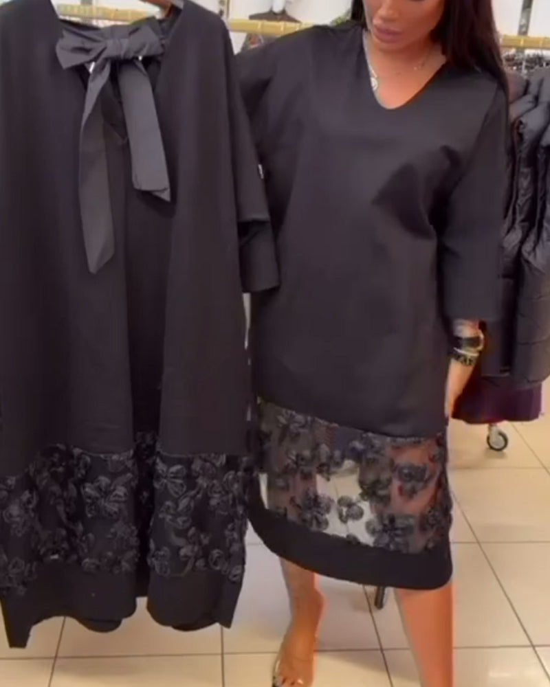 Stilfuld Kjole Med Sløjfe På Bagsiden Og V-Hals