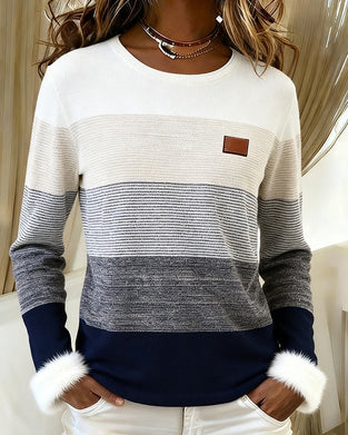 Moderne Stripet Topp Med Rund Hals