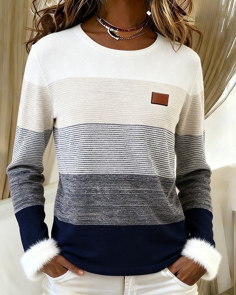 Moderne Stripet Topp Med Rund Hals