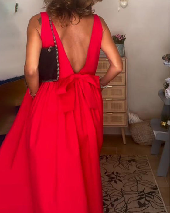 Ryggløs Kjole Med Sløjfe