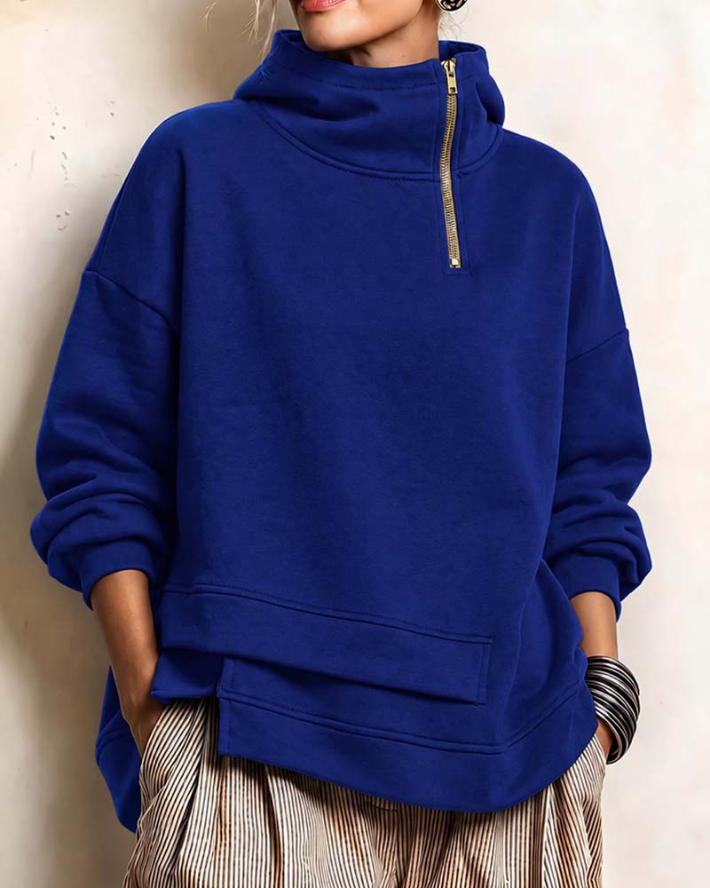 Sweatshirt Turtleneck Lynlås Uregelmæssig
