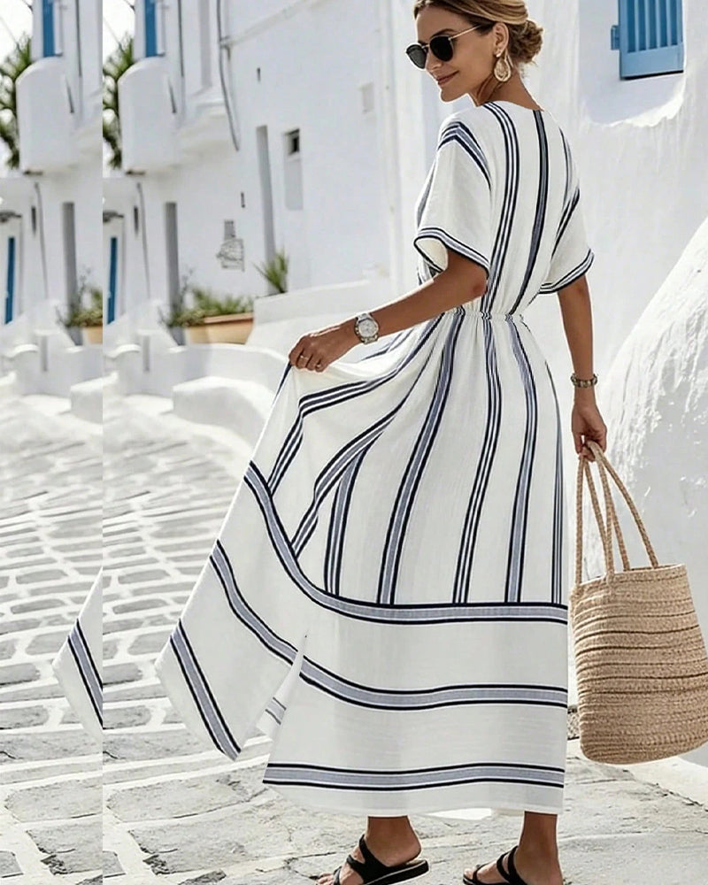 Kjole Elegant Sofistikeret Stribet Kors Talje