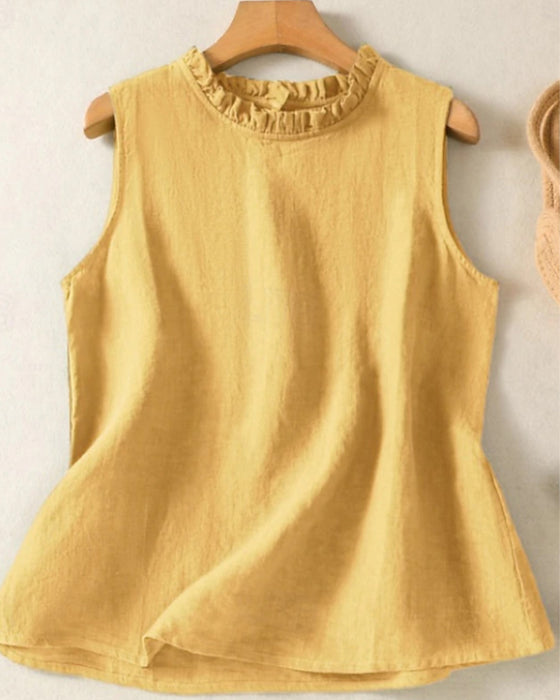 Tanktop Ensfarvet Ærmeløs Rund Hals Lace