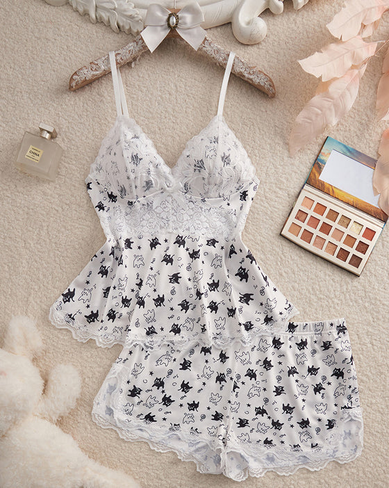 Sæt Blonde Patchwork Sexet Pyjamas