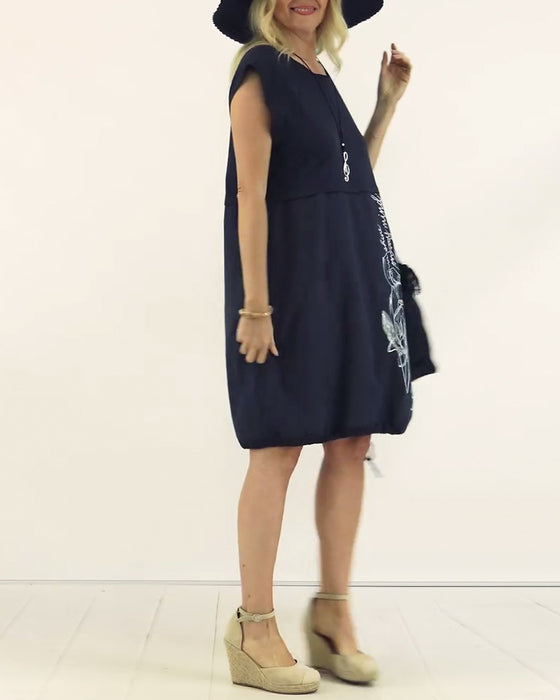 Kjole Rund Hals Ærmeløs Trykt